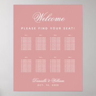 Póster Gráfico de asientos de boda Dusty Rose de 8 mesas