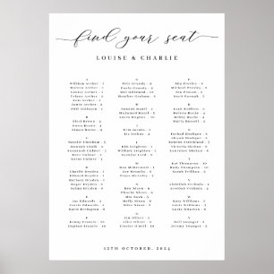 Póster Gráfico de Asientos de Boda Elegante Alfabetico
