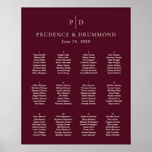 Póster Gráfico de Asientos de Boda Elegante Burdeos Profu