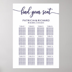 Póster Gráfico de Asientos de Boda Elegante Chic Azul Mar