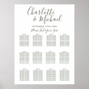 Póster Gráfico de Asientos de Boda Elegante con Firma de 