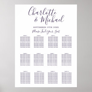 Póster Gráfico de Asientos de Boda Elegante con Firma Mor