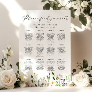 Póster Gráfico de Asientos de Boda Elegante con Flores Si