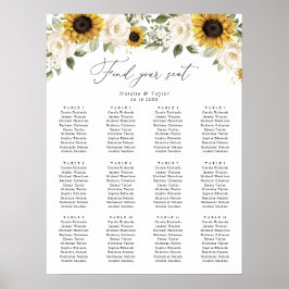Póster Gráfico de Asientos de Boda Elegante con Girasoles