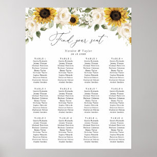 Póster Gráfico de Asientos de Boda Elegante con Girasoles