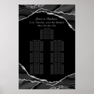Póster Gráfico de Asientos de Boda Elegante de Ágata Negr
