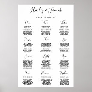 Póster Gráfico de Asientos de Boda Elegante en Blanco y N
