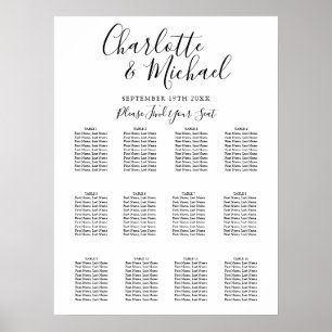 Póster Gráfico de Asientos de Boda Elegante en Blanco y N