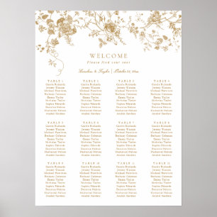 Póster Gráfico de Asientos de Boda Elegante Floral Vintag