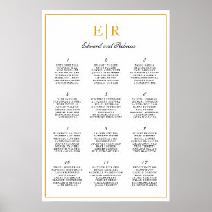 Póster Gráfico de Asientos de Boda Elegante Monograma Dor