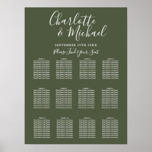 Póster Gráfico de Asientos de Boda Elegante Oliva con Fir