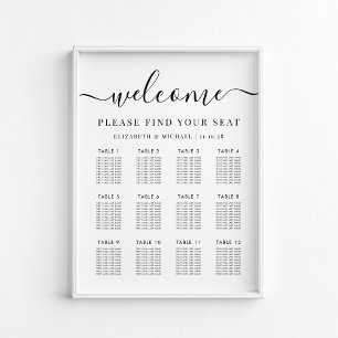 Póster Gráfico de Asientos de Boda Elegante para 12 Mesas