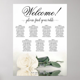 Póster Gráfico de Asientos de Boda Elegante Rosa Blanca d