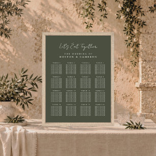 Póster Gráfico de Asientos de Boda Elegante Verde Oliva O