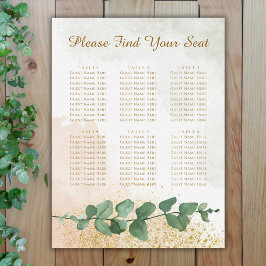 Póster Gráfico de Asientos de Boda Elegante Verde y Dorad