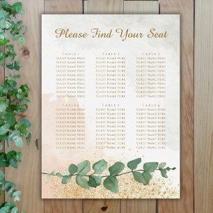 Póster Gráfico de Asientos de Boda Elegante Verde y Dorad