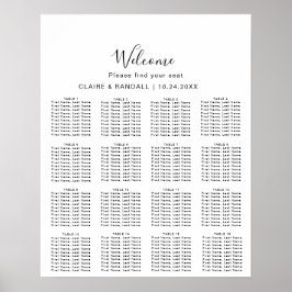 Póster Gráfico de Asientos de Boda en Caligrafía Negro y