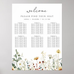 Póster Gráfico de Asientos de Boda en Campo de Flores Sil
