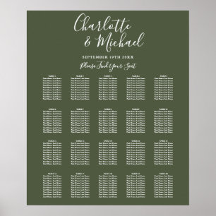 Póster Gráfico de Asientos de Boda en Letra Script Verde 