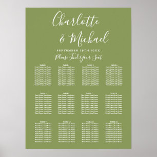Póster Gráfico de Asientos de Boda en Letra Script Verde 