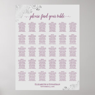 Póster Gráfico de Asientos de Boda en Mesa Gris 30 con Ma