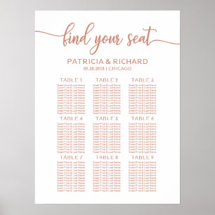 Póster Gráfico de Asientos de Boda en Rosa Dorado con Cal