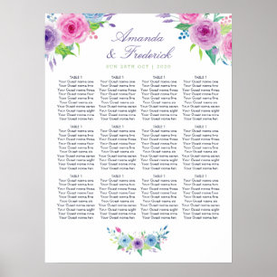 Póster Gráfico de Asientos de Boda Floral Acuarela Mezcla