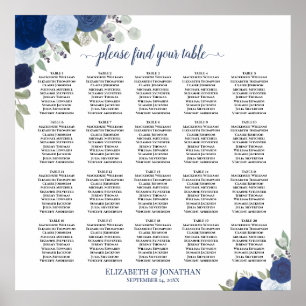 Póster Gráfico de Asientos de Boda Floral Azul Elegante d