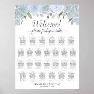 Póster Gráfico de Asientos de Boda Floral Azul Polvorient