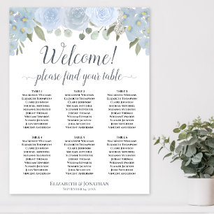 Póster Gráfico de Asientos de Boda Floral Azul Polvorient