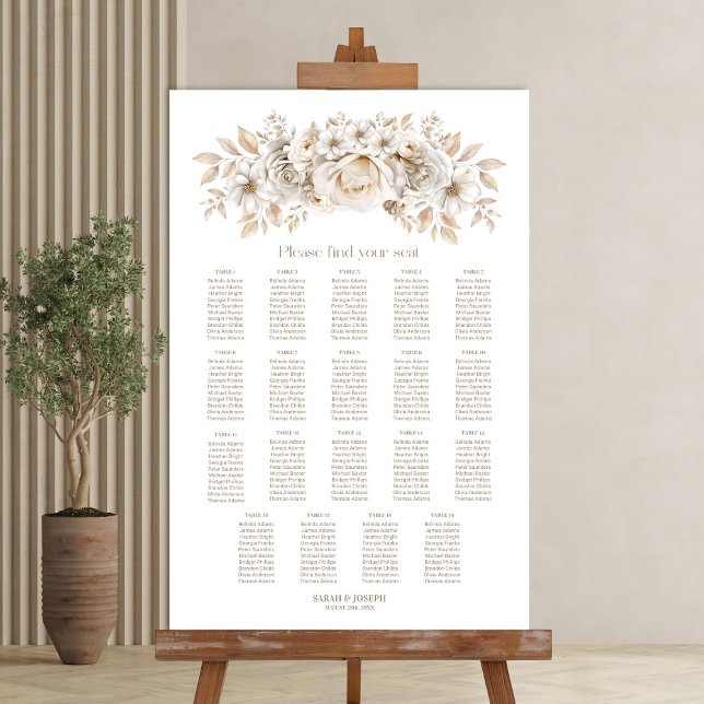 Póster Gráfico de Asientos de Boda Floral Blanco 19 Mesas (Subido por el creador)