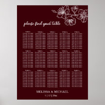 Gráfico de Asientos de Boda Floral Blanco Burgundy