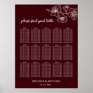 Póster Gráfico de Asientos de Boda Floral Blanco Burgundy