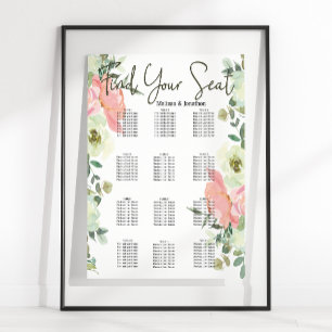 Póster Gráfico de Asientos de Boda Floral Blush y Cáscara