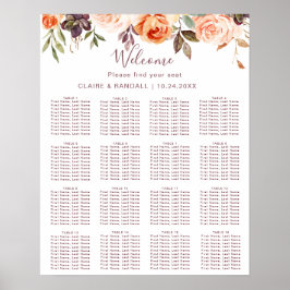 Póster Gráfico de Asientos de Boda Floral Boho Chic Clási