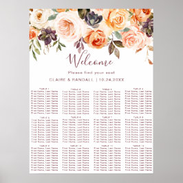 Póster Gráfico de Asientos de Boda Floral Boho Clásico