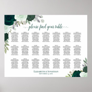 Póster Gráfico de Asientos de Boda Floral Boho Esmeralda
