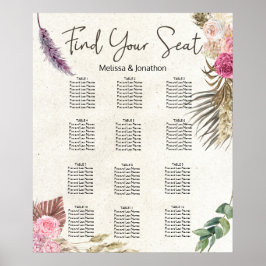 Póster Gráfico de Asientos de Boda Floral Boho Pastel Neu