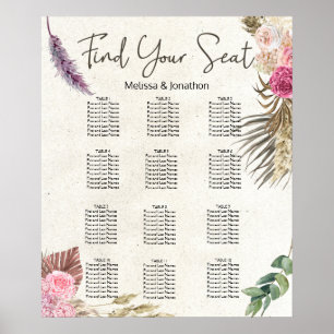 Póster Gráfico de Asientos de Boda Floral Boho Pastel Neu