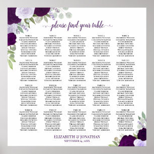 Póster Gráfico de Asientos de Boda Floral Boho Púrpura de