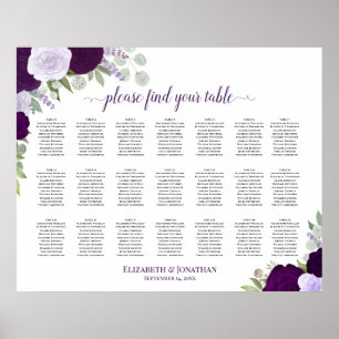 Póster Gráfico de Asientos de Boda Floral Boho Púrpura de
