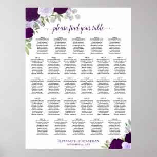Póster Gráfico de Asientos de Boda Floral Boho Púrpura de
