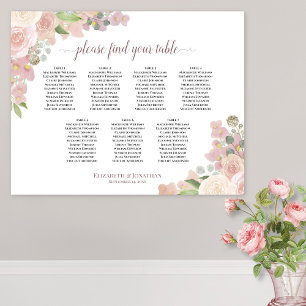 Póster Gráfico de Asientos de Boda Floral Boho Rosa de 7 
