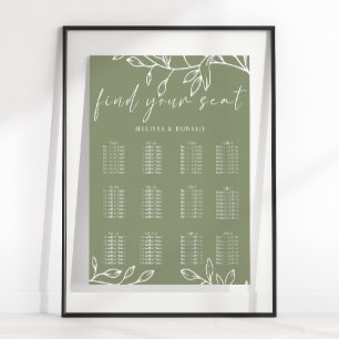 Póster Gráfico de Asientos de Boda Floral Boho Verde Salv