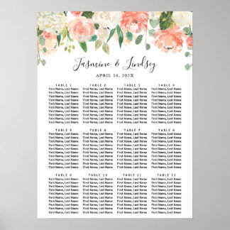 Póster Gráfico de Asientos de Boda Floral Coral Melocotón