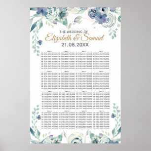 Póster Gráfico de Asientos de Boda Floral de Acuarela de