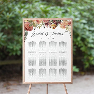 Póster Gráfico de asientos de Boda floral de flor en flor