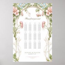 Póster Gráfico de Asientos de Boda Floral de Hortensia