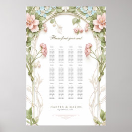 Póster Gráfico de Asientos de Boda Floral de Hortensia