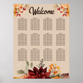 Póster Gráfico de Asientos de Boda Floral de Otoño Terrac